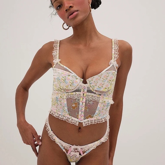 For Love & Lemons Glitter Garden Bustier White Floral Large NEW - Picture 8 of 9